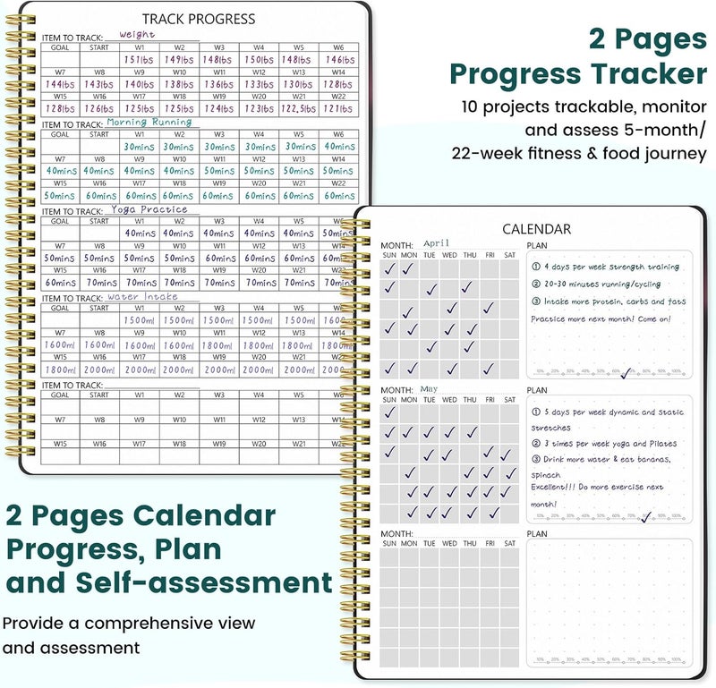 Dapsang Fitness Journal for Women & Men, Food & Workout Journal Planner Log Book with Measuring Tape, Undated Wellness Planner to Track Weight Loss, Muscle Gain, Home Gym Exercise, Daily Nutrition, 9.5" x 7" - Image 3